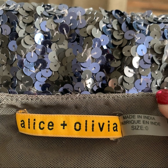 Alice + Olivia Nicky Sequin One-Shoulder Asymmetrical Dress Gray Sz 0 - Picture 15 of 16